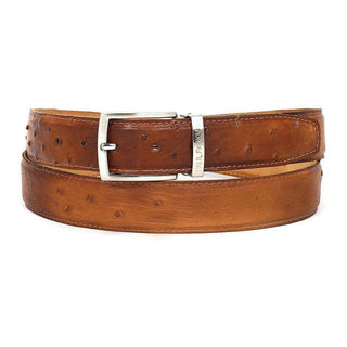 Paul Parkman Men's Hand-Painted Belt Camel Genuine Ostrich (PMB404)-AmbrogioShoes