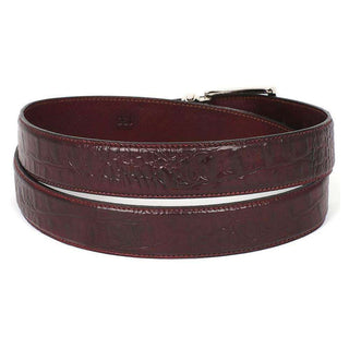 Paul Parkman Men's Hand-Painted Belt Dark Bordeaux Embossed Calfskin Leather (PMB211)-AmbrogioShoes