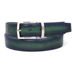 Paul Parkman Men's Hand-Painted Belt Green / Blue Calfskin Leather (PMB108)-AmbrogioShoes