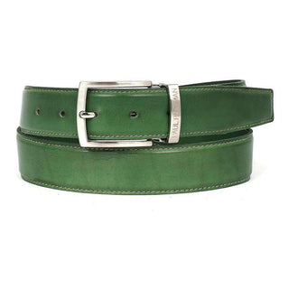 Paul Parkman Men's Hand-Painted Belt Green Calfskin Leather (PMB104)-AmbrogioShoes