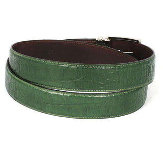 Paul Parkman Men's Hand-Painted Belt Green Embossed Calfskin Leather (PMB208)-AmbrogioShoes