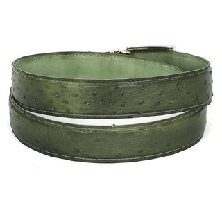 Paul Parkman Men's Hand-Painted Belt Green Genuine Ostrich (PMB402)-AmbrogioShoes