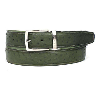 Paul Parkman Men's Hand-Painted Belt Green Genuine Ostrich (PMB402)-AmbrogioShoes