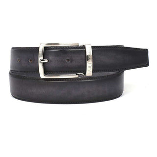 Paul Parkman Men's Hand-Painted Belt Grey / Black Calfskin Leather (PMB118)-AmbrogioShoes