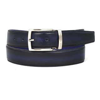 Paul Parkman Men's Hand-Painted Belt Navy / Blue Calfskin Leather (PMB117)-AmbrogioShoes