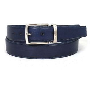 Paul Parkman Men's Hand-Painted Belt Navy Calfskin Leather (PMB114)-AmbrogioShoes