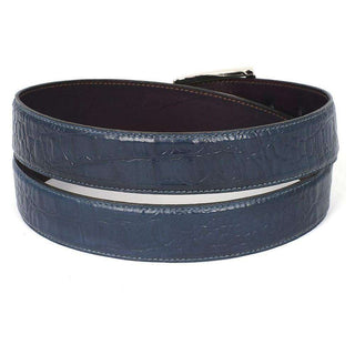 Paul Parkman Men's Hand-Painted Belt Navy Embossed Calfskin Leather (PMB206)-AmbrogioShoes