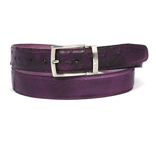 Paul Parkman Men's Hand-Painted Belt Purple Genuine Ostrich (PMB403)-AmbrogioShoes