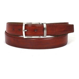 Paul Parkman Men's Hand-Painted Belt Reddish Brown Calfskin Leather (PMB112)-AmbrogioShoes