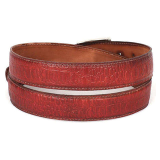 Paul Parkman Men's Hand-Painted Belt Reddish Embossed Calfskin Leather (PMB207)-AmbrogioShoes