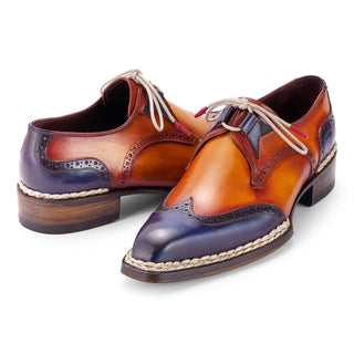 Paul Parkman Men's Shoes Hand-Painted Leather Norwegian Welted Wingtip Oxfords (PM6446)-AmbrogioShoes