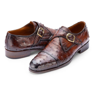 Paul Parkman Men's Shoes Ostrich Single Monk-Strap Loafers (PM6437)-AmbrogioShoes