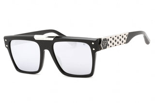 Philipp Plein SPP080 Sunglasses Shiny Black Silver / Smoke Mirror Silver-AmbrogioShoes