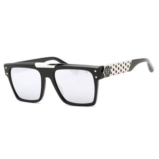 Philipp Plein SPP080 Sunglasses Shiny Black Silver / Smoke Mirror Silver-AmbrogioShoes