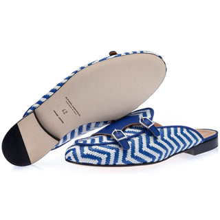 SUPERGLAMOUROUS Tangerine 7 Janerio Men's Shoes White & Navy Woven Rafia Canvas Mules (SPGM1289)-AmbrogioShoes