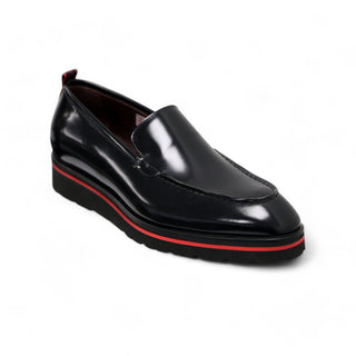 Valentino Deacon 19521 Men's Shoes Polished Calf-Skin Leather Slip-On Black Loafers (VAL1008)-AmbrogioShoes