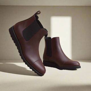Ambrogio Bespoke Custom Men's Shoes Black & Burgundy Box Calf-Skin Leather Chelsea Boots (AMB2173)-AmbrogioShoes