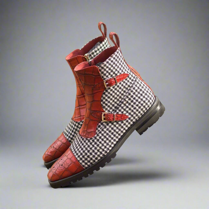 Ambrogio Bespoke Men's Handmade Custom Shoes Black Crocodile Print /  Calf-Skin Leather Wellington Slip-On Loafers (AMB1682) – Dellamoda