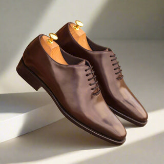 Ambrogio Bespoke Custom Men's Shoes Burgundy Cordovan Leather Whole-Cut Oxfords (AMB1971)-AmbrogioShoes
