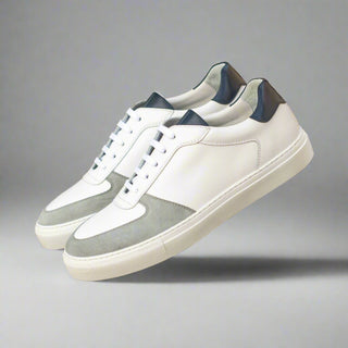 Ambrogio Bespoke Custom Men's Shoes Gray, White & Navy Suede / Calf-Skin Leather Casual Sneakers (AMB2011)-AmbrogioShoes