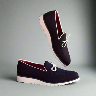 Ambrogio Bespoke Custom Men's Shoes Navy Fabric Slip-On Loafers (AMB2007)-AmbrogioShoes