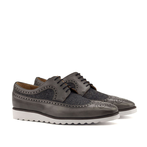 Ambrogio Bespoke Men's Shoes Gray Calf-Skin Leather Stencil Slip