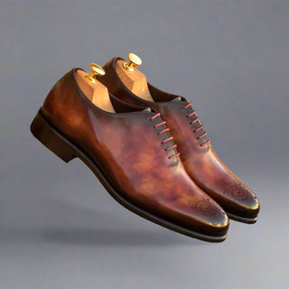 Ambrogio Bespoke Men's Handmade Custom Made Shoes Orange Fire Patina Leather Dress Oxfords (AMB1296)-AmbrogioShoes