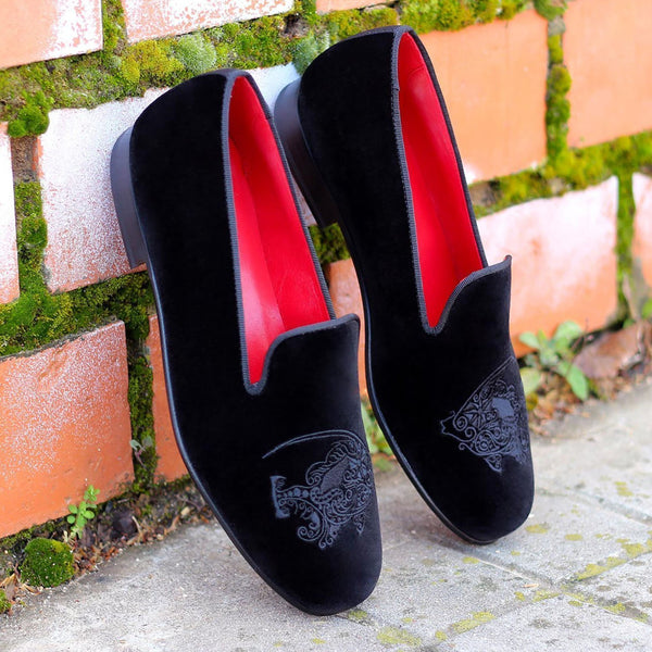 Ambrogio Bespoke Men's Handmade Custom Shoes Black Crocodile Print /  Calf-Skin Leather Wellington Slip-On Loafers (AMB1682) – Dellamoda