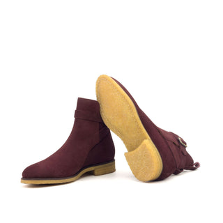 Ambrogio Bespoke Men's Handmade Custom Shoes Burgundy Suede Leather Jodhpur Boots (AMB1779)-AmbrogioShoes