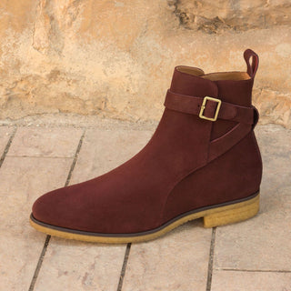 Ambrogio Bespoke Men's Handmade Custom Shoes Burgundy Suede Leather Jodhpur Boots (AMB1779)-AmbrogioShoes