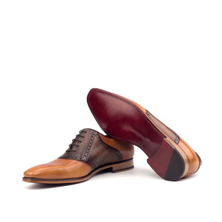 Ambrogio 2618 Bespoke Custom Men's Shoes Cognac & Dark Brown Calf-Skin Leather Saddle Oxfords (AMB1477)-AmbrogioShoes