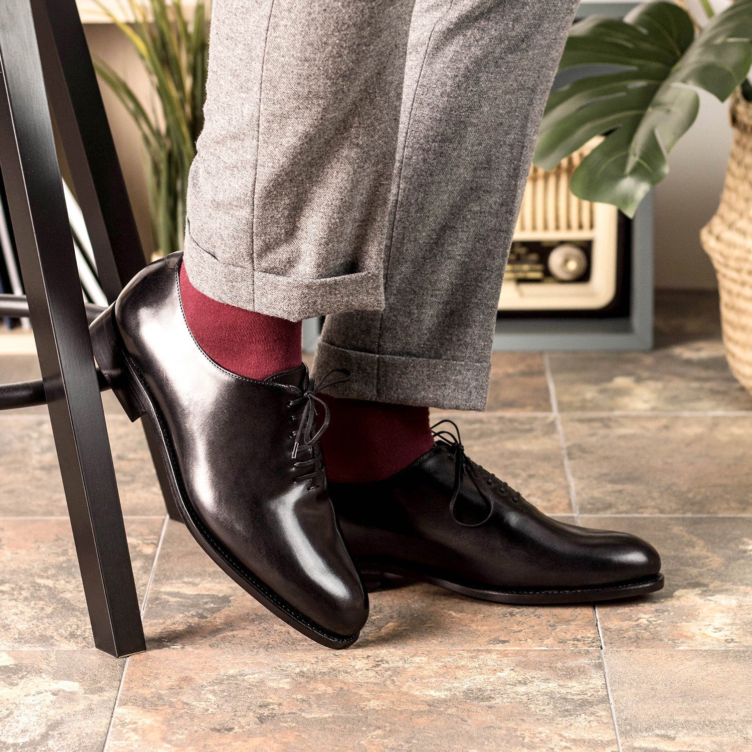 Ambrogio Bespoke Custom Men's Shoes Black Patent Leather Wholecut