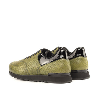 Ambrogio Bespoke Men's Shoes Black & Olive Exotic Python / Patent Leather Jogger Sneakers (AMB2258)-AmbrogioShoes