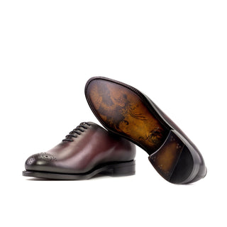 Ambrogio Bespoke Men's Shoes Burgundy Calf-Skin Leather Whole-cut Oxfords (AMB2278)-AmbrogioShoes