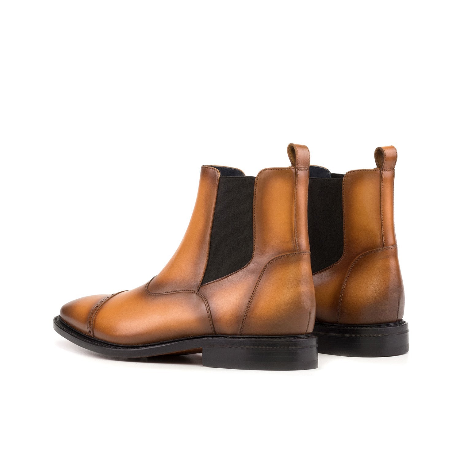 Ambrogio Bespoke Men's Shoes Cognac Calf-Skin Leather Chelsea Boots (A ...