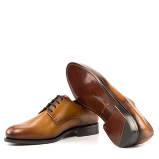 Ambrogio Bespoke Men's Shoes Cognac Calf-Skin Leather Derby Oxfords (AMB2268)-AmbrogioShoes