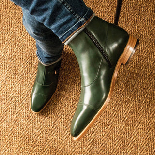 Ambrogio Bespoke Men's Shoes Green Calf-Skin Leather Octavian Buckle Boots (AMB2314)-AmbrogioShoes