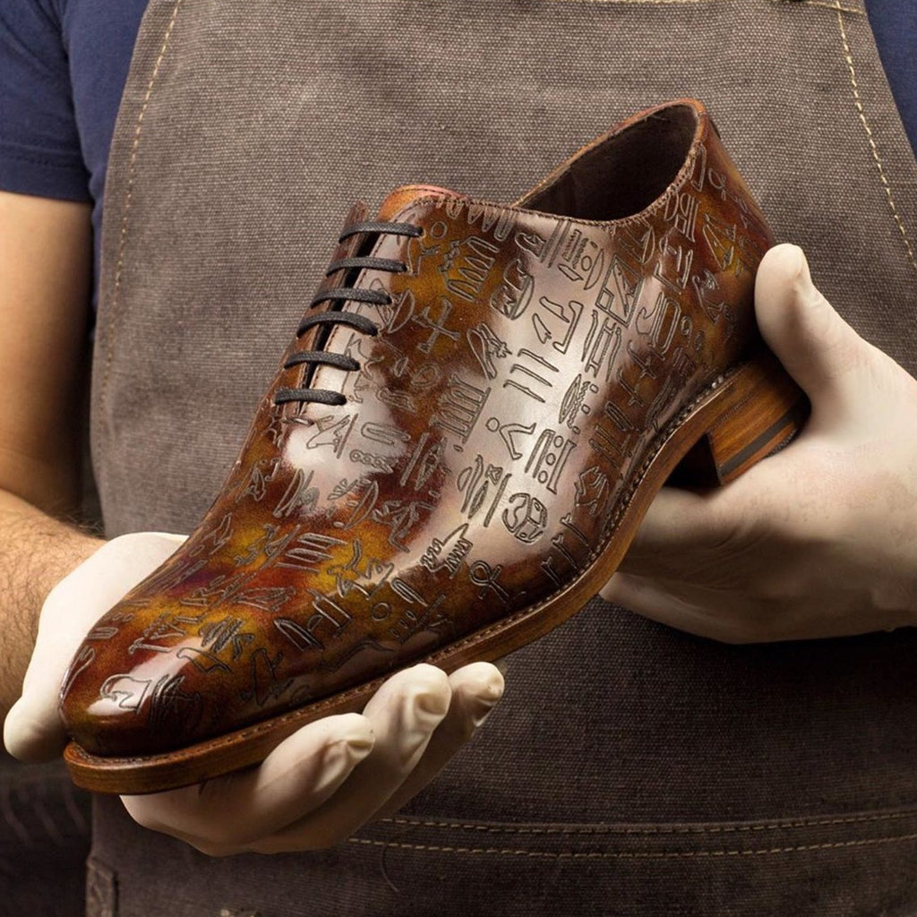 Ambrogio Men's Handmade Custom Made Shoes Brown Cartography Print / Patina  Leather Whole-Cut Oxfords (AMBS1478) – Dellamoda