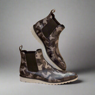 Ambrogio 3079 Men's Shoes Gray Camo Patina Leather Chelsea Boots (AMB1037)-AmbrogioShoes