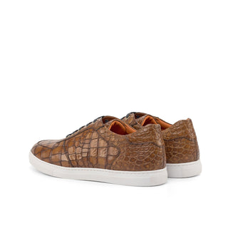 Ambrogio Men's Shoes Brown Crocodile Print / Calf-Skin Leather Casual Trainer Sneakers (AMB2056)-AmbrogioShoes