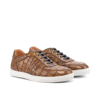 Ambrogio Men's Shoes Brown Crocodile Print / Calf-Skin Leather Casual Trainer Sneakers (AMB2056)-AmbrogioShoes