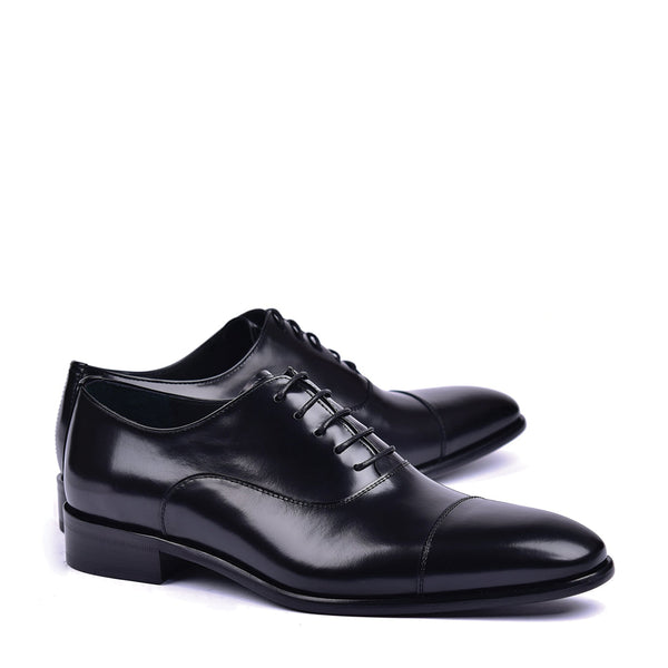 Corrente C0092 6265 Men's Shoes Black Shiny Calf Skin Leather Cap 