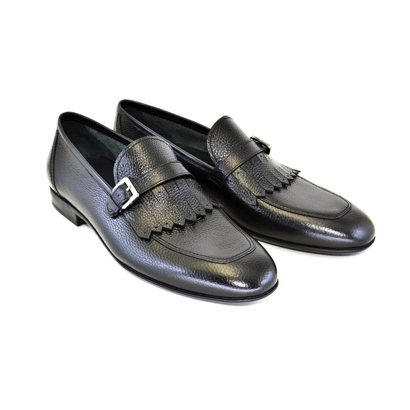 Corrente Men's Shoes Black Calf-Skin Leather Monk-Strap Loafers C164-4 ...