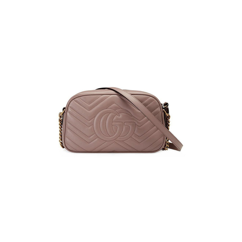 GUCCI Pink Quilted Leather GG Marmont Mini Matelasse Shoulder Bag