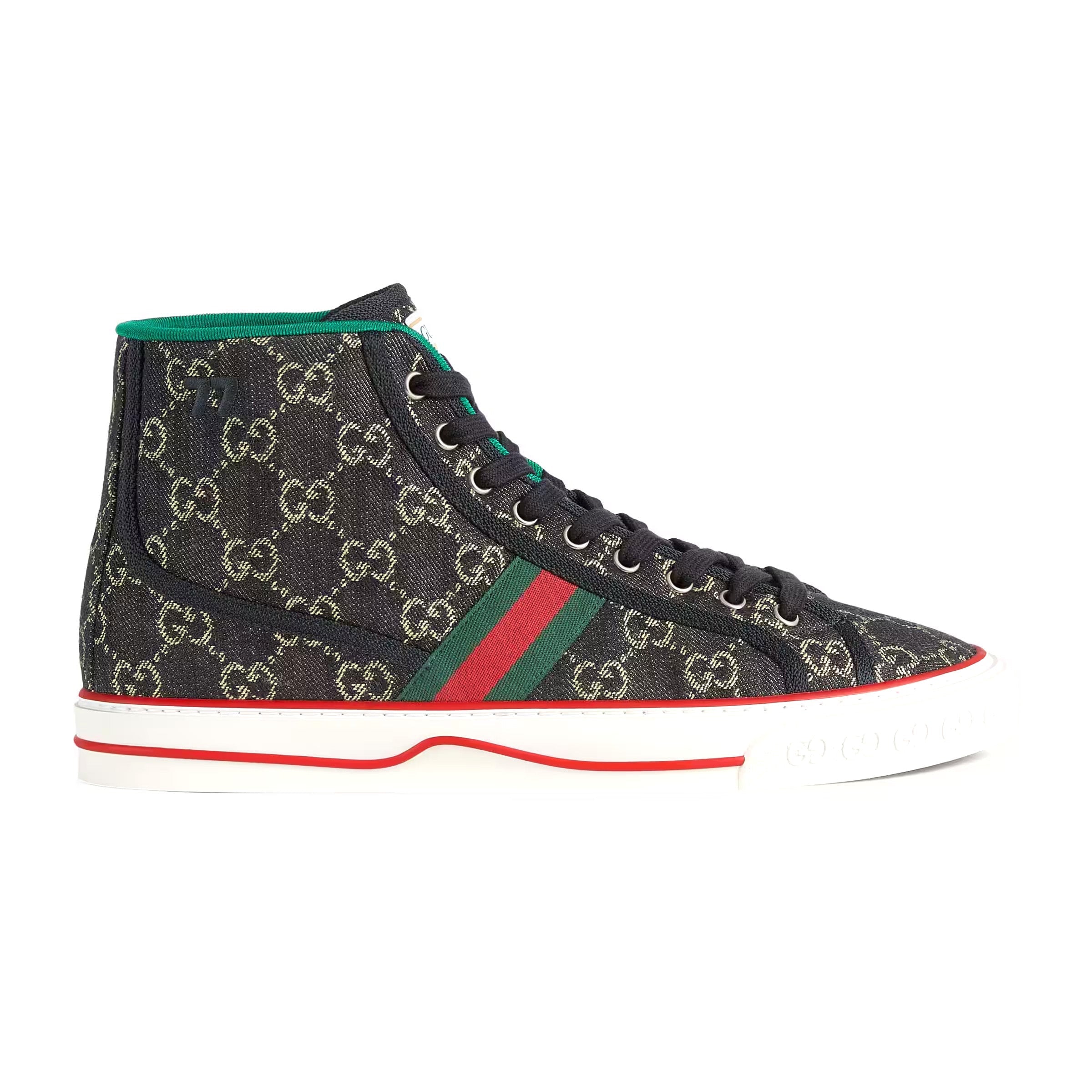 Gucci 625807 UN310 1290 Men's Shoes Black & Ivory Jacquard Denim Tenni ...