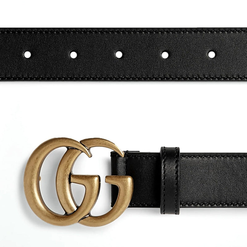 sol Glat MP Gucci Belt Men's Gold Double G Buckle Black Leather 397660 4cm (GGB100 –  AmbrogioShoes