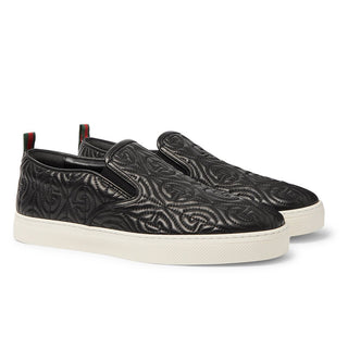 Gucci Dublin Men's Quilted Sneakers Black Leather Slip-On Shoes (GGM1709)-AmbrogioShoes