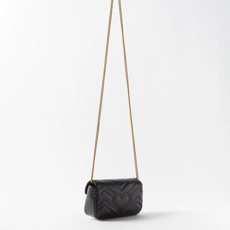 GG Marmont super mini bag in black chevron leather