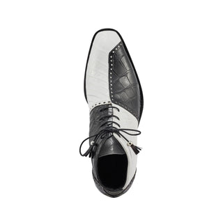 Mauri 3095 Othello Men's Shoes Black & White Exotic Alligator Boots (MA5397)-AmbrogioShoes