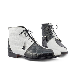 Mauri 3095 Othello Men's Shoes Black & White Exotic Alligator Boots (MA5397)-AmbrogioShoes